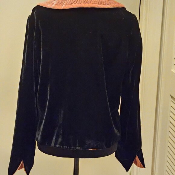 Black Velvet Blazer With Rose Gold Trim Soft Surroundings Size Medium - Picture 3 of 6